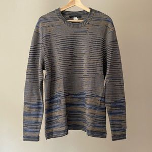 Peruvian Connection Knit Stripe Grandpa Crewneck Sweater Mens Large Comfy Spring